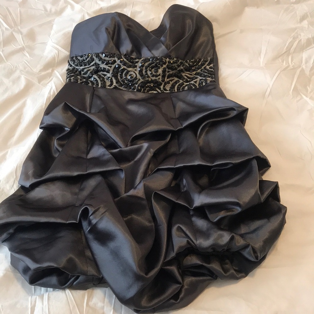 Gunmetal gray strapless dress